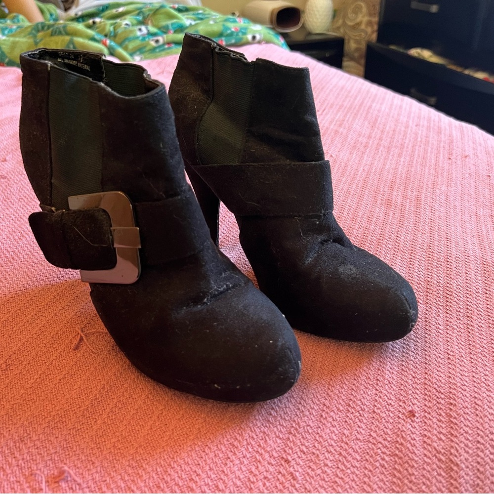 Black suede ankle boots with heels